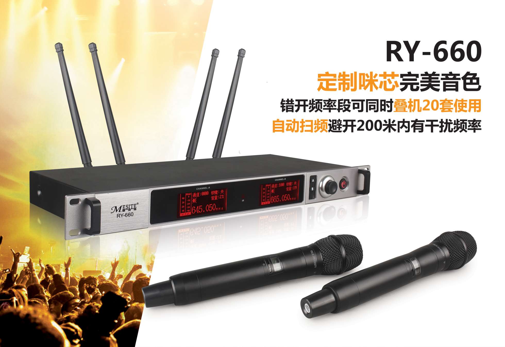 RY-660一拖二真分集手持   无线话筒